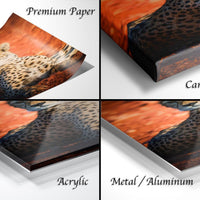 The image is a collage of four different views of a cheetah, showcasing the animal in various settings and angles.