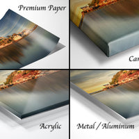 Mont Saint-Michel Poster - Normandy Coastal Art | Sunrise Fog & Stormy Sky Print