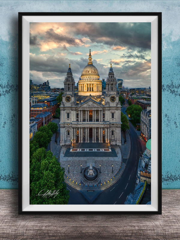 London Skyline Art Print – St Paul Cathedral & Millennium Bridge Sunset Wall Decor