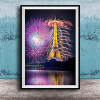 Paris Fireworks Print – Eiffel Tower Art | Bastille Day Wall Art Celebration