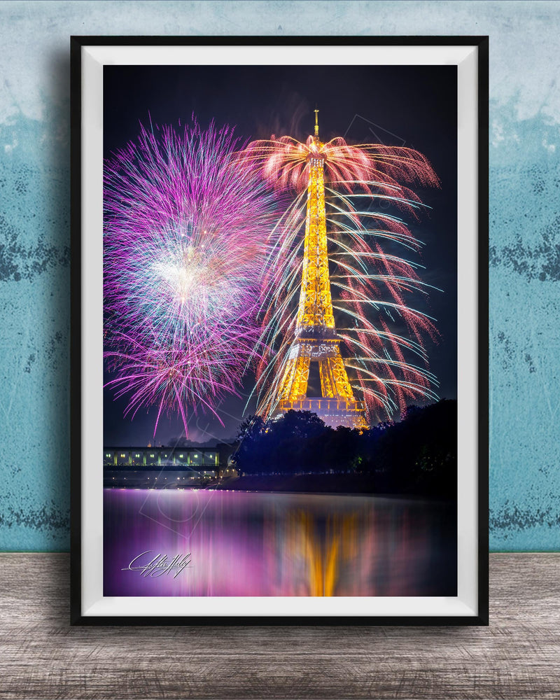 Paris Fireworks Print – Eiffel Tower Art | Bastille Day Wall Art Celebration