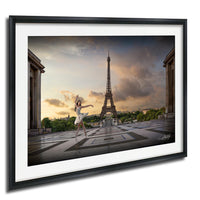 Eiffel Tower wall art, Paris photography, ballerina print, Trocadero sunrise, French decor, Parisian artwork, ballet wall decor, City of Light print, France travel photo, luxury interior art, romantic home design, European landmark, dancer gift, fine art photograph, architectural decor, sunrise landscape, elegant bedroom art, cultural travel image, collectible artwork, statement wall piece, graceful dance photo, historic Paris scene, dramatic sky print, museum quality decor, iconic France art