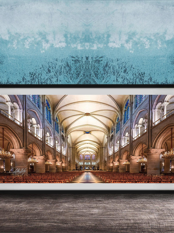 a grand cathedral with a high vaulted ceiling, ornate arches, and rows of pews leading to the altar.