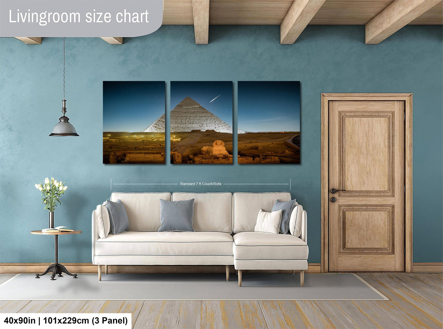 Pyramids of Giza Art Print – Celestial Night Sky Wall Art with Shooting Star