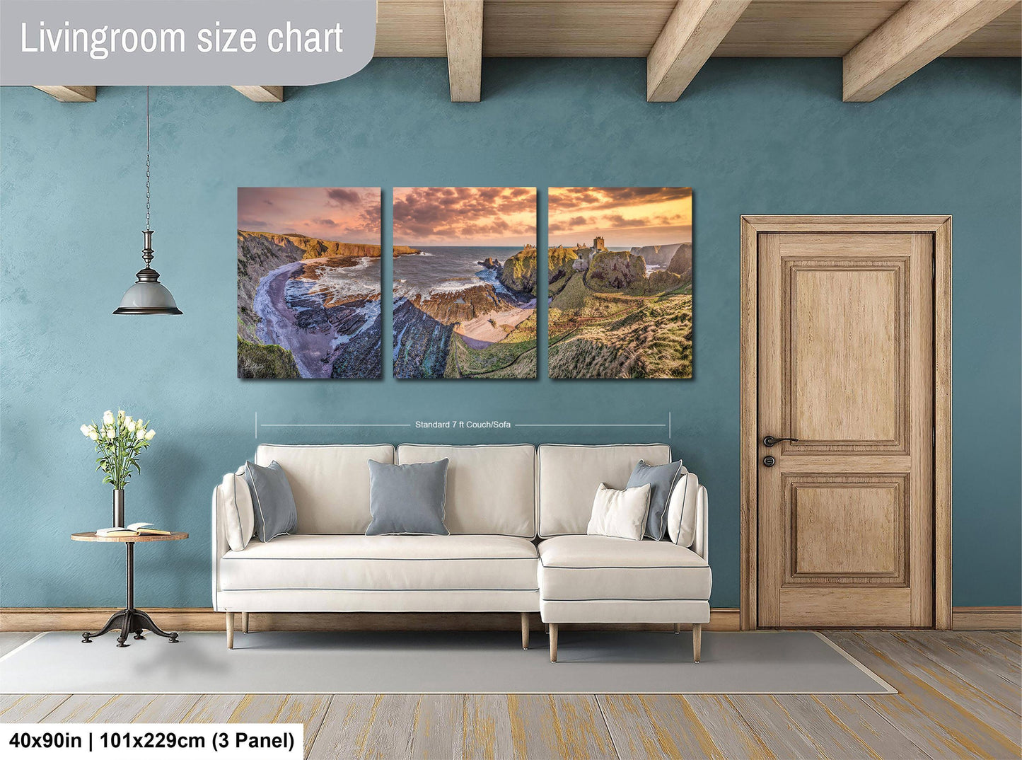 a living room with a couch and a painting on the wall