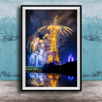 Paris Fireworks Print - Eiffel Tower Art With Bastille Day Celebration Fireworks Night