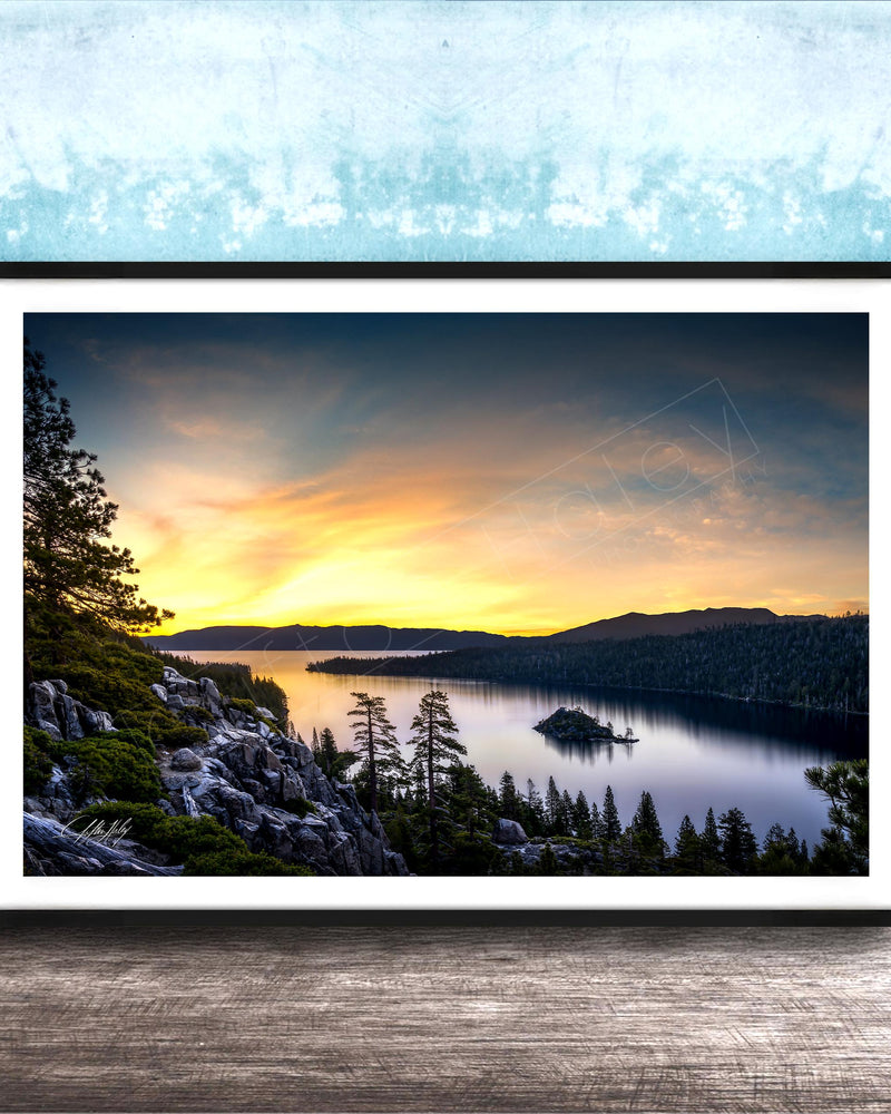 Emerald Bay Lake Print – Serene Mountain Scene With Calming Pine Tree Art