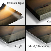 The image is a collage of four different views of a sunset over a body of water, with the sun setting behind the water.