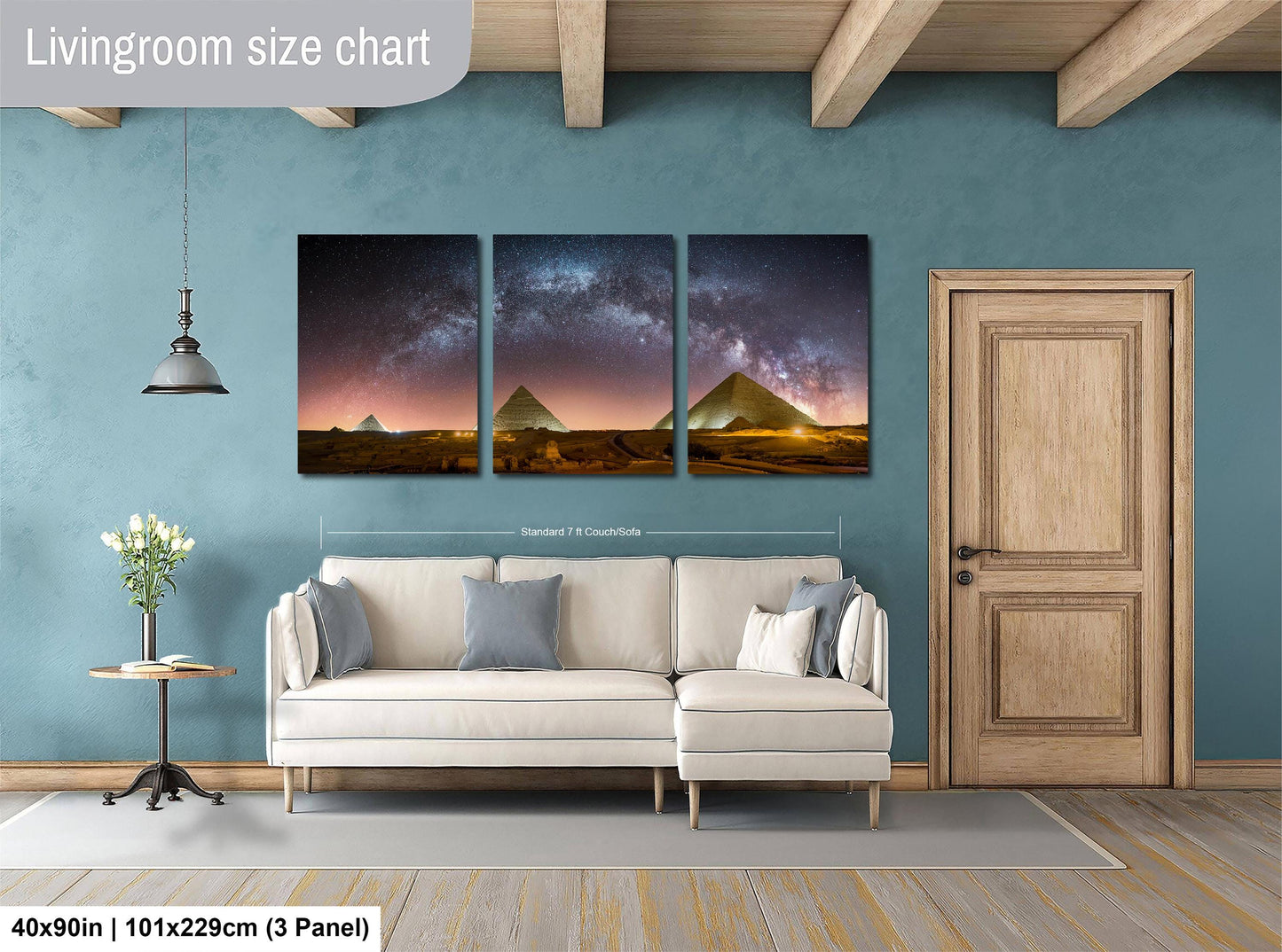 Pyramids of Giza Art Print – Milky Way Night Sky Cosmic Landscape Wall Decor
