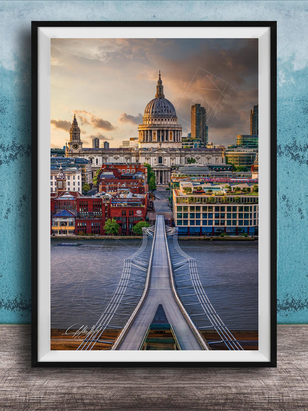 a cityscape with a bridge spanning across a river, surrounded by tall buildings and a domed structure, likely a cathedral or other significant landmark.