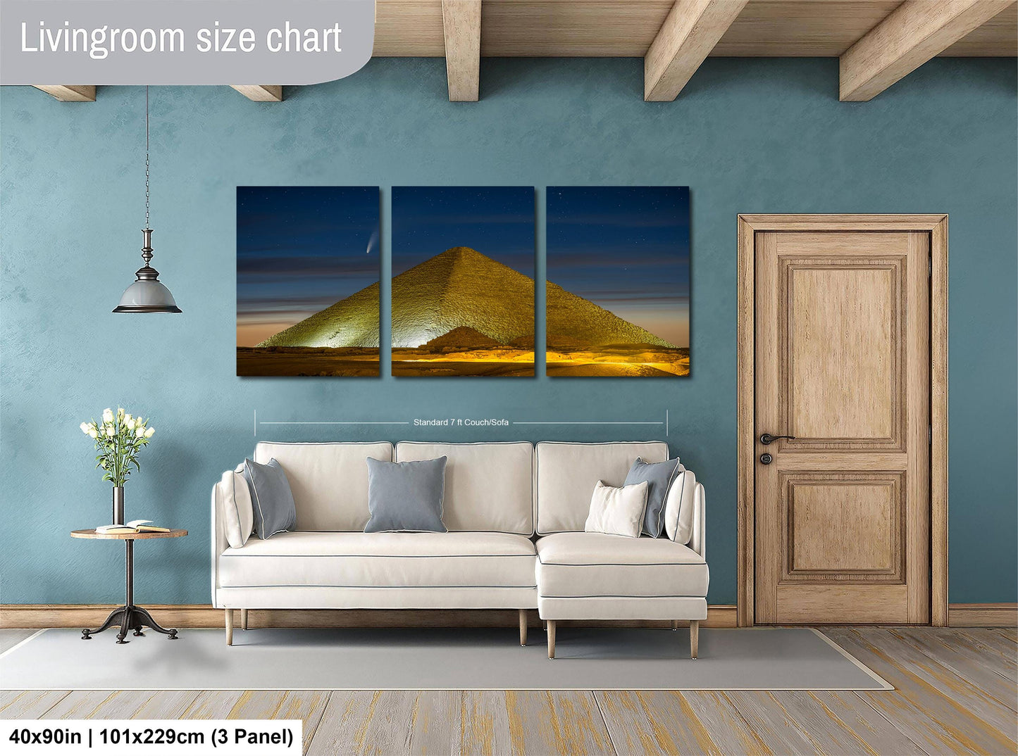 Pyramids of Giza Art Print – Celestial Night Sky Wall Art with Shooting Star