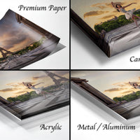 Eiffel Tower wall art, Paris photography, ballerina print, Trocadero sunrise, French decor, Parisian artwork, ballet wall decor, City of Light print, France travel photo, luxury interior art, romantic home design, European landmark, dancer gift, fine art photograph, architectural decor, sunrise landscape, elegant bedroom art, cultural travel image, collectible artwork, statement wall piece, graceful dance photo, historic Paris scene, dramatic sky print, museum quality decor, iconic France art