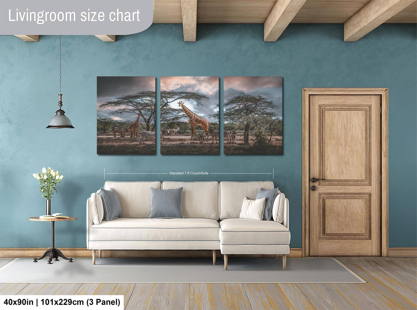 Safari Wall Art - Giraffe Wall Decor with Zebra Scene | Colorful Boho Bedroom Accent