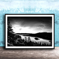 Emerald Bay Lake Print – Serene Mountain Landscape Art | Black & White Fine Art