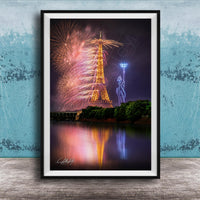 Paris Fireworks Print – Eiffel Tower Art | Bastille Day Wall Art Celebration