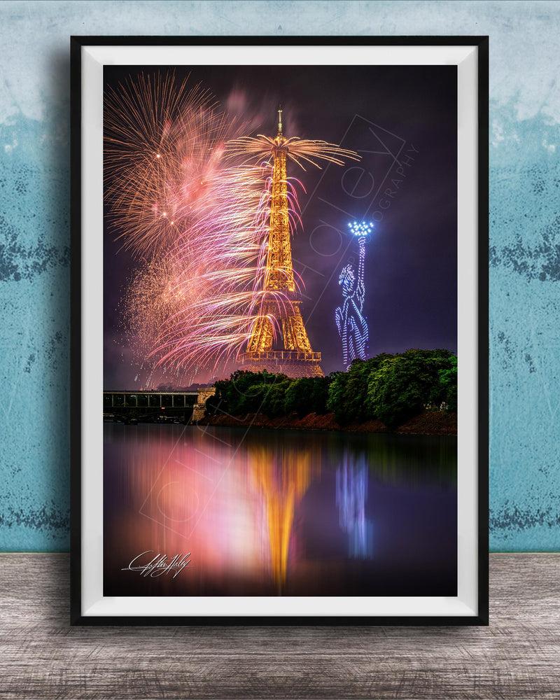 Paris Fireworks Print – Eiffel Tower Art | Bastille Day Wall Art Celebration