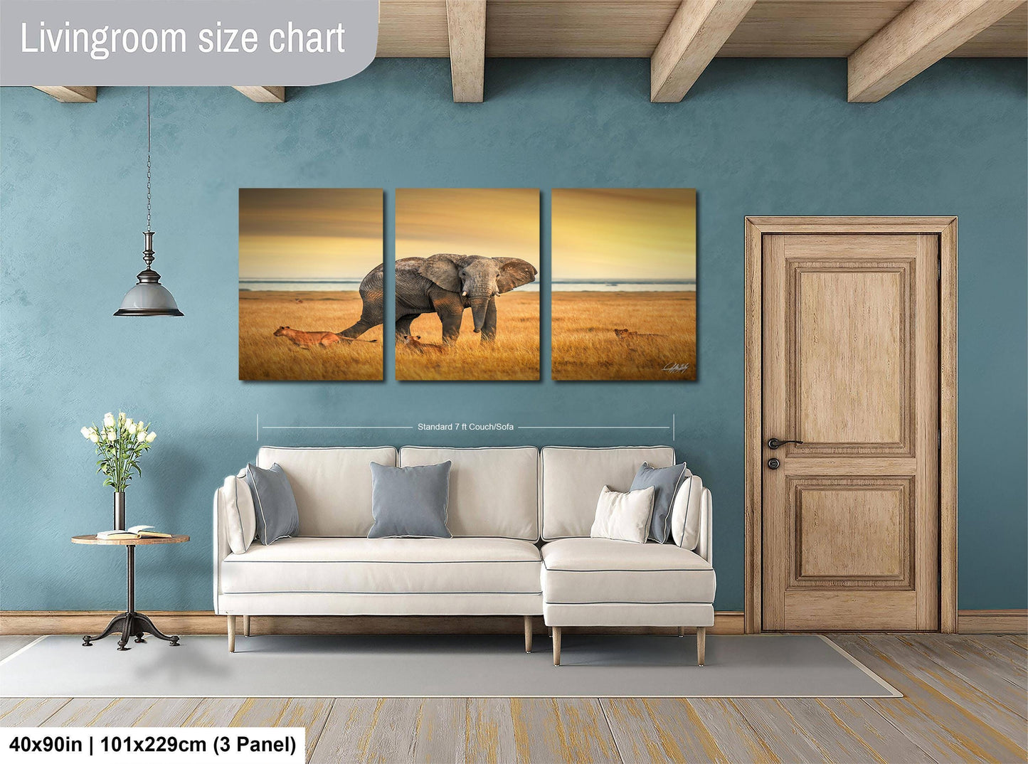 Kenya Wildlife Wall Art – Boho Elephant Battle Print | African Safari Decor