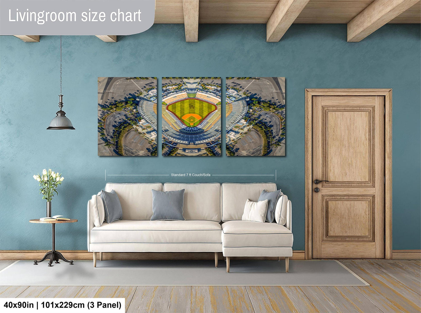 LA Dodgers Stadium Wall Art – Sunrise Skyline Drone Photo Print, Baseball Stadium View