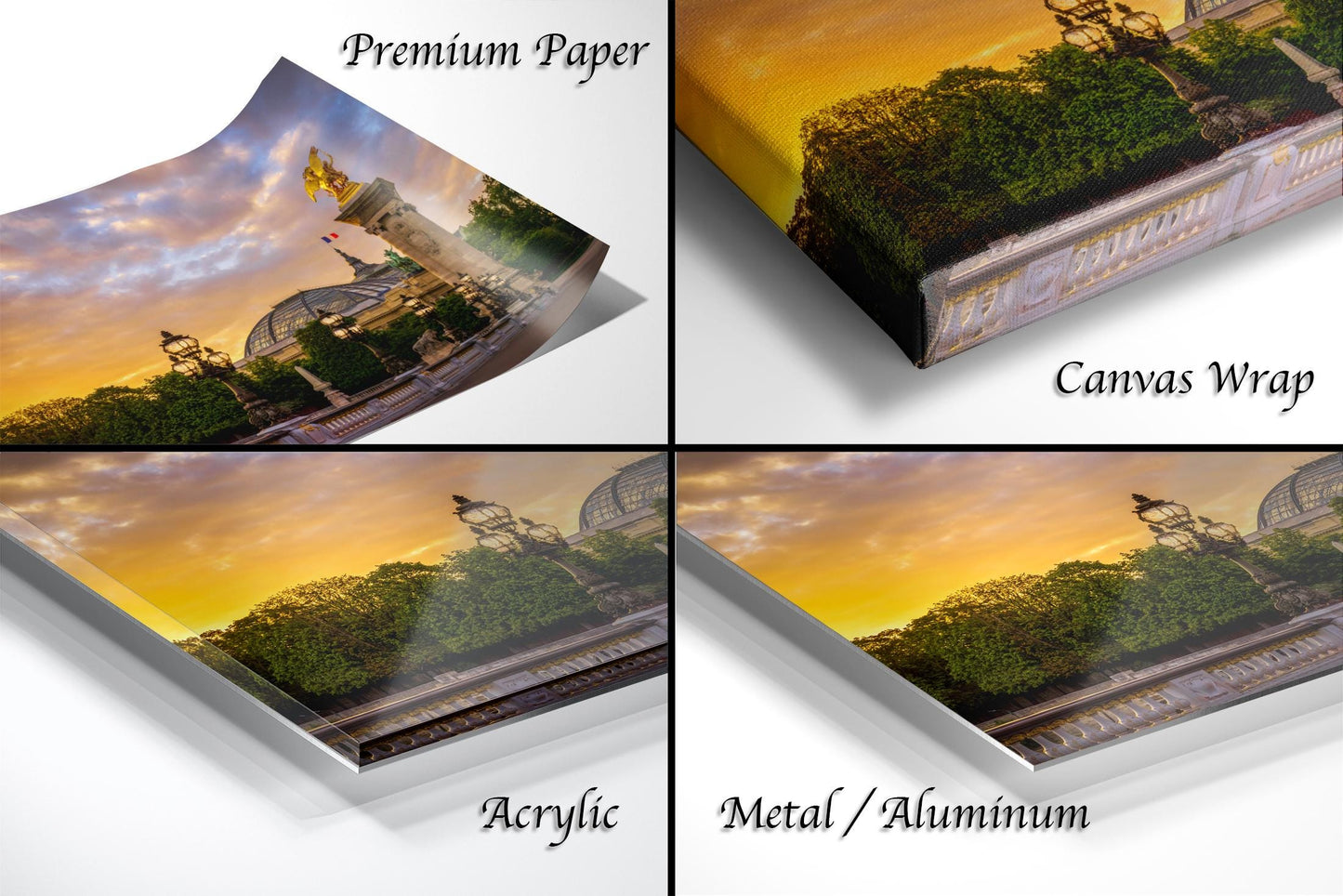 a series of four photos of a scenic view of a park