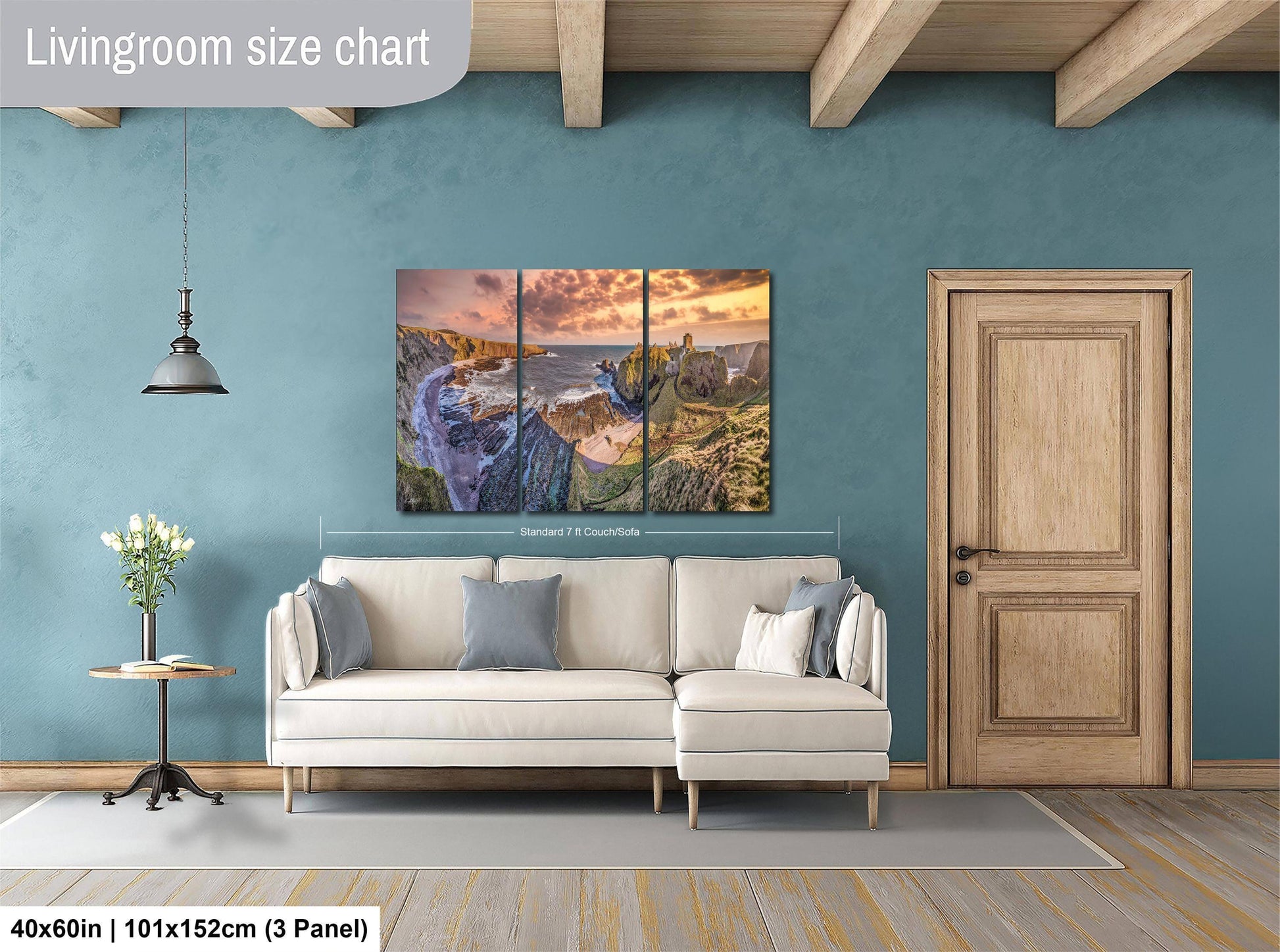 a living room with a couch and a painting on the wall