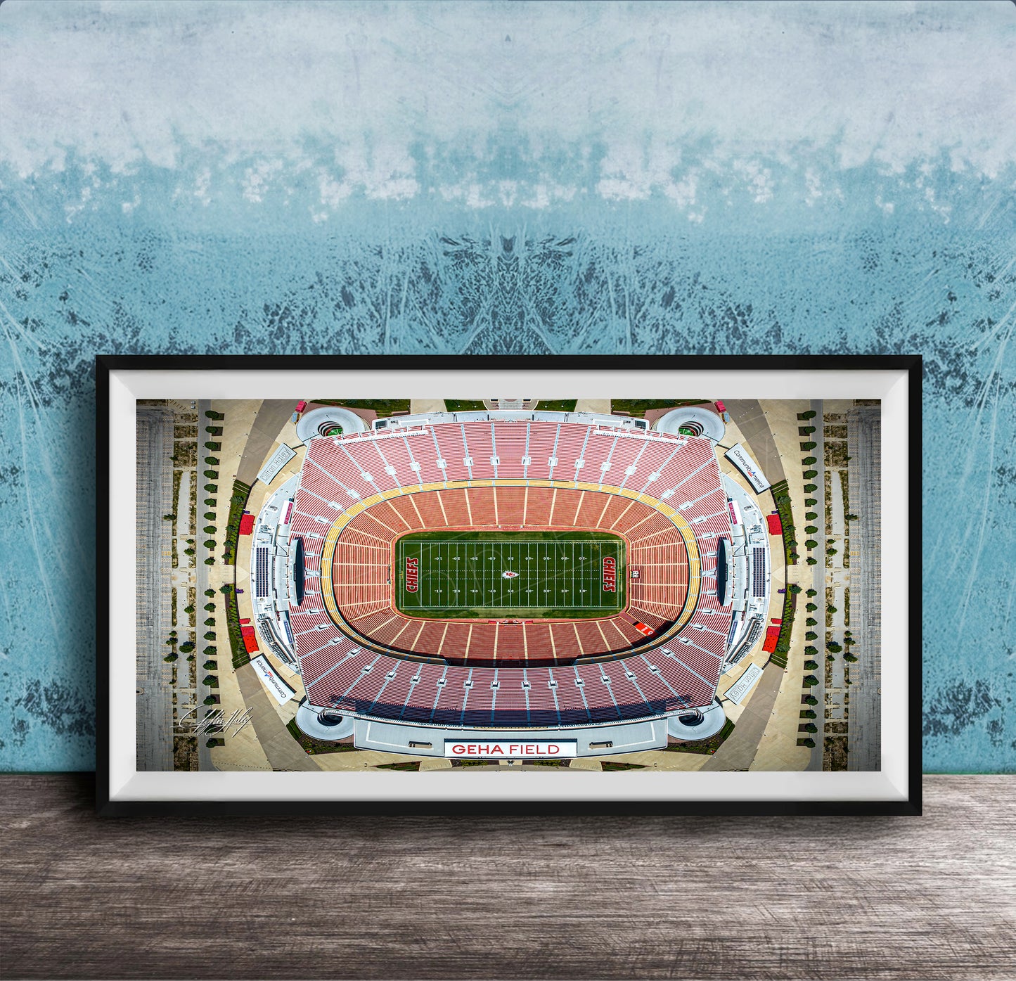 The image is a framed photograph of a football stadium, specifically Gera Field, which is a professional American football stadium located in San Francisco, California.