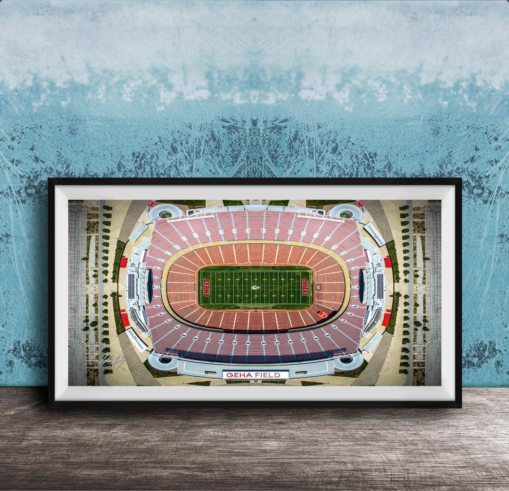 The image is a framed photograph of a football stadium, specifically Gera Field, which is a professional American football stadium located in San Francisco, California.