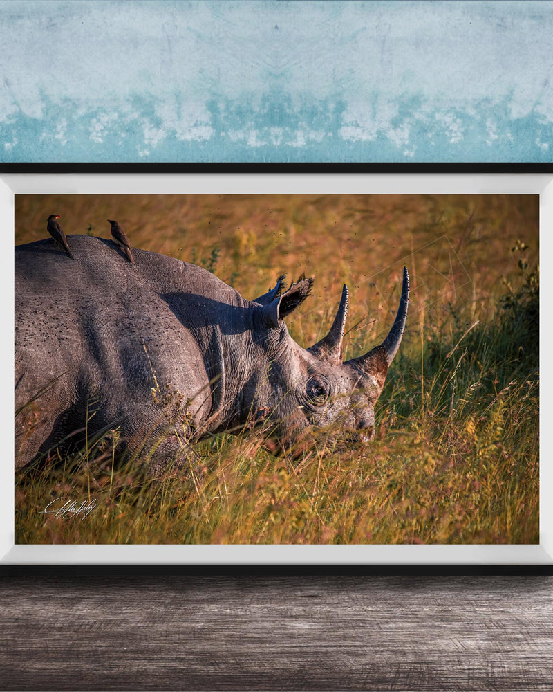 Black Rhino Wall Art – Artist Signed Print | Rustic Earth Tone Poster Decor