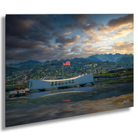 earl Harbor photo print, USS Arizona memorial decor, Hawaii history artwork, WWII tribute wall art, Pacific ocean fine art print, naval remembrance photography, Honolulu wall hanging, historic naval memorial art, American patriot photo gift, freedom sacrifice artwork, solemn ocean landscape photo, tranquil harbor decor print, December 7th remembrance art, quiet reflection fine art, honor fallen heroes decor