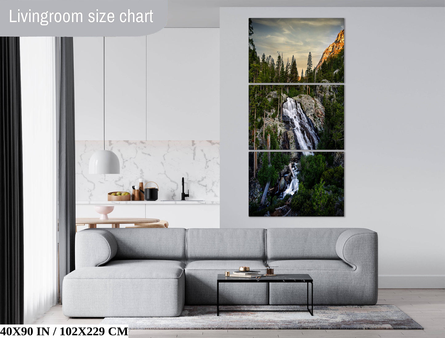 Waterfall Wall Art | Serene Winter Waterfall Pine Forest Nature Wall Decor