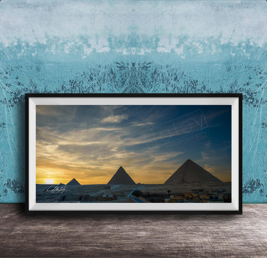 Giza Pyramids Sunset Print - Fine Art Photography Featuring Sphinx & Desert Scene