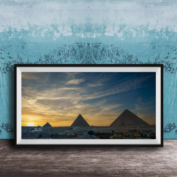 Giza Pyramids Sunset Print - Fine Art Photography Featuring Sphinx & Desert Scene