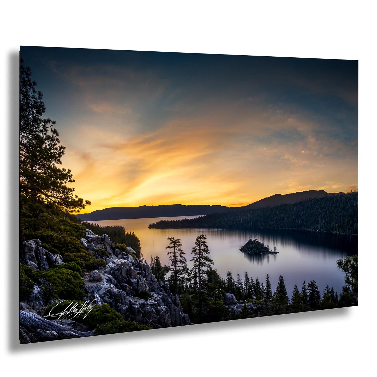 Emerald Bay Lake Print – Serene Mountain Scene With Calming Pine Tree Art