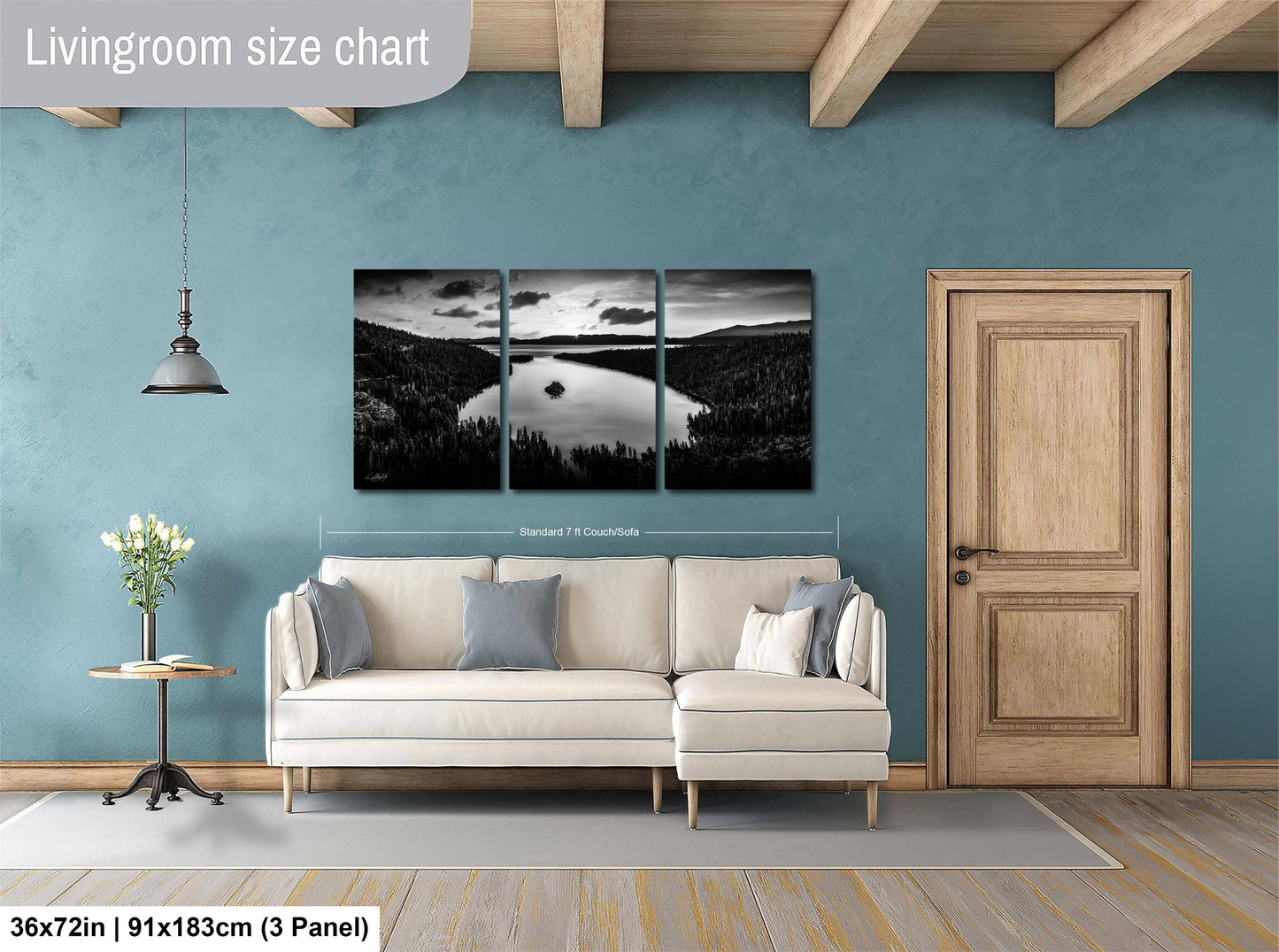 Emerald Bay Lake Print – Serene Mountain Landscape Art with Pine Tree Scene Canvas