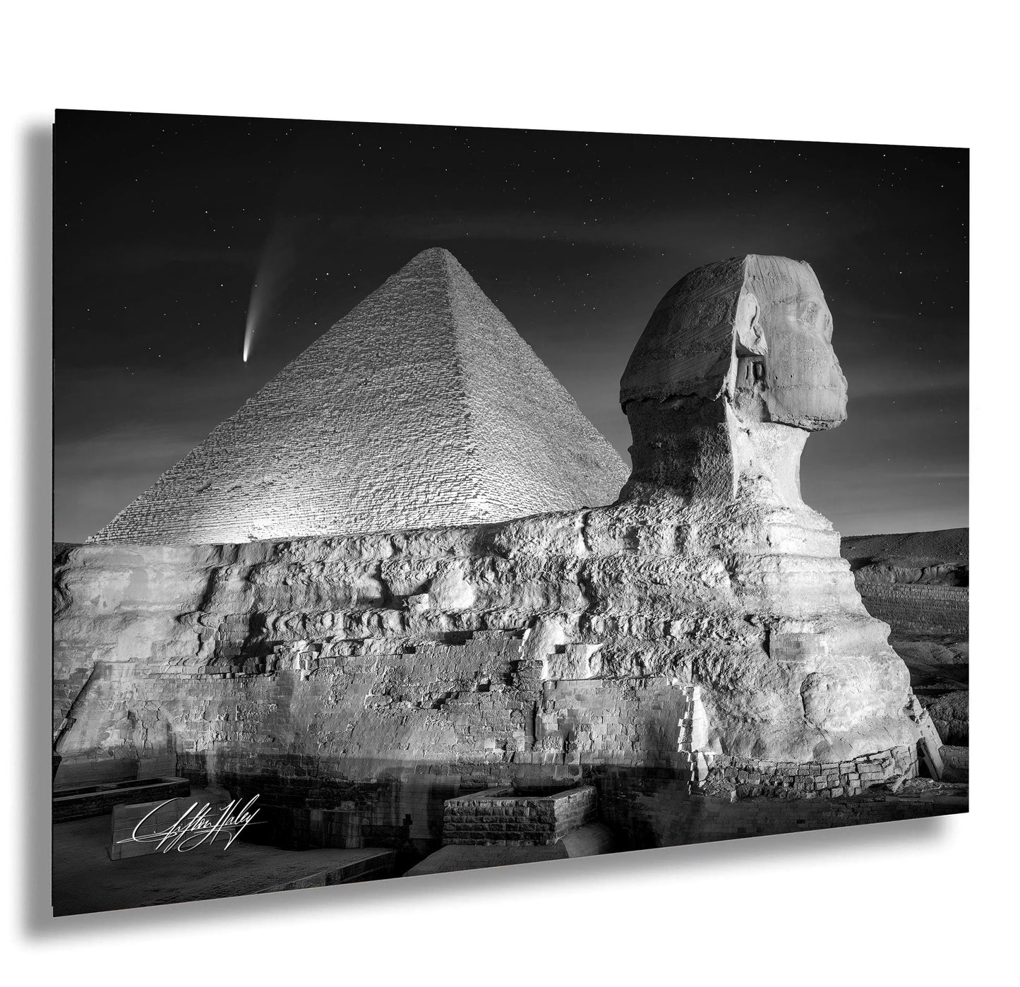 Giza Pyramids Black and White | Sphinx Night Photography Fine Art Print