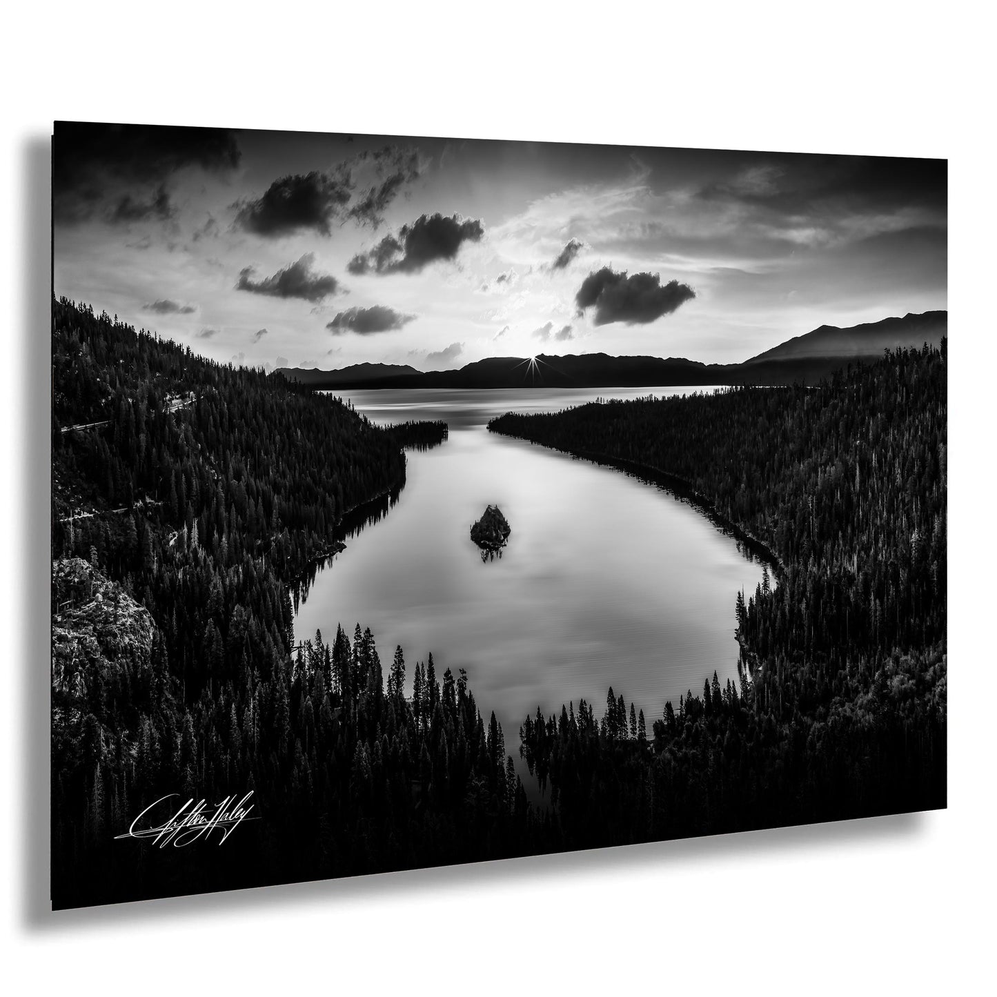Emerald Bay Lake Print – Serene Mountain Landscape Art with Pine Tree Scene Canvas
