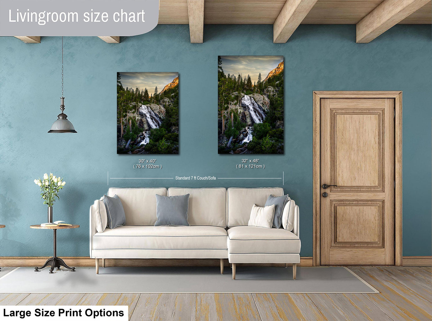 Waterfall Wall Art | Serene Winter Waterfall Pine Forest Nature Wall Decor