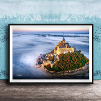 Mont Saint-Michel Poster – Normandy Coastal Art | Sunrise Fog Wall Art Print