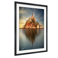 Mont Saint-Michel Poster - Normandy Coastal Art | Sunrise Fog & Stormy Sky Print