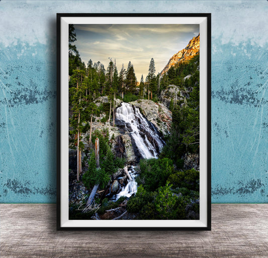 Waterfall Wall Art | Serene Winter Waterfall Pine Forest Nature Wall Decor
