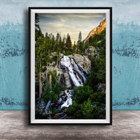 Waterfall Wall Art | Serene Winter Waterfall Pine Forest Nature Wall Decor
