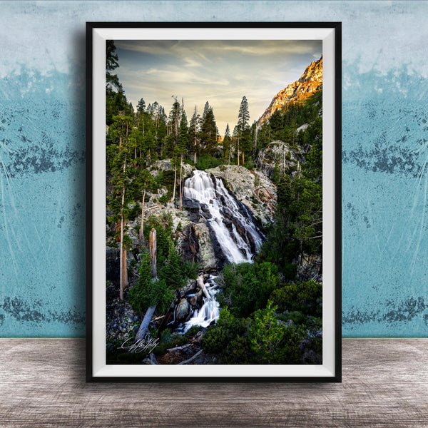 Waterfall Wall Art | Serene Winter Waterfall Pine Forest Nature Wall Decor