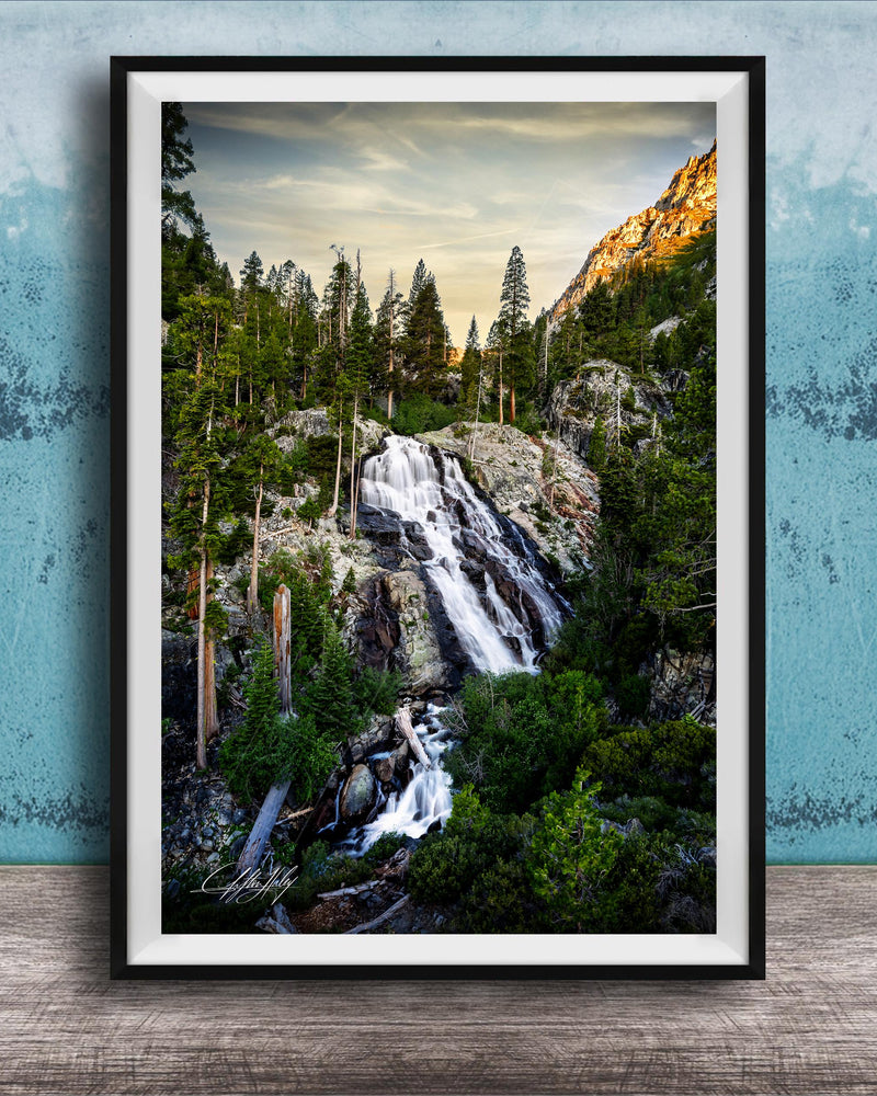 Waterfall Wall Art | Serene Winter Waterfall Pine Forest Nature Wall Decor