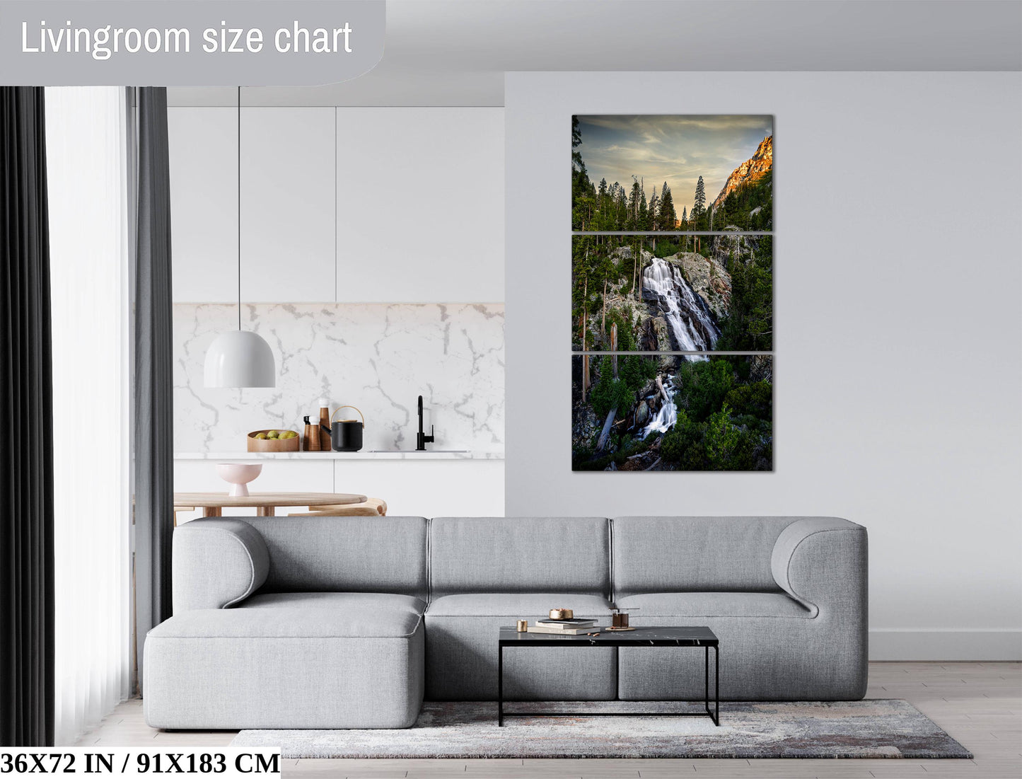 Waterfall Wall Art | Serene Winter Waterfall Pine Forest Nature Wall Decor
