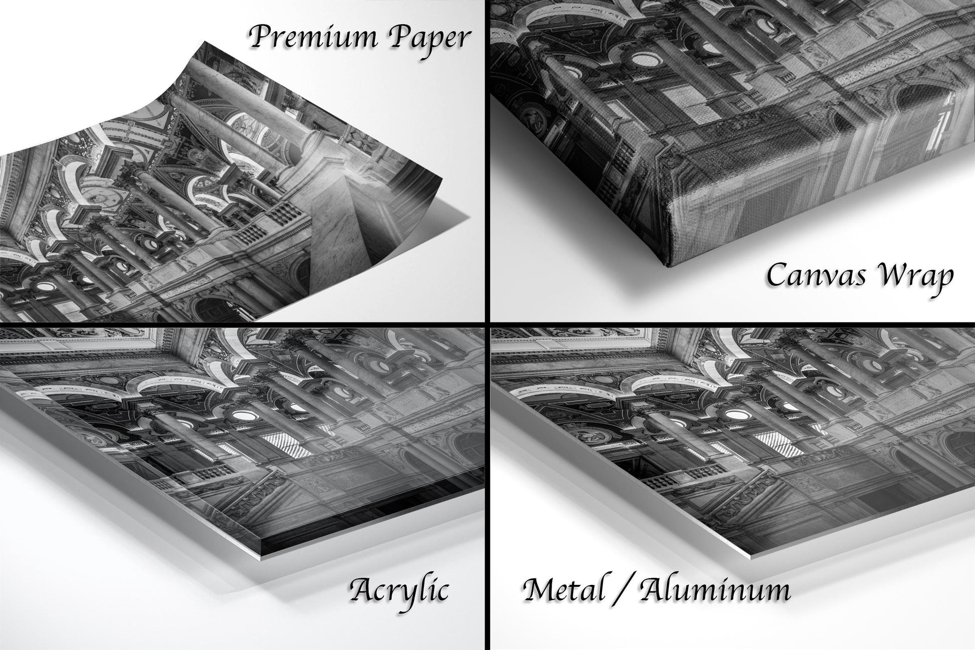 This luxury fine art photograph captures the grand interior architecture of the Library of Congress in Washington DC. Marble columns, ornate ceilings, and classical symmetry create a refined composition rooted in American national history and cultural legacy. Ideal for collectors, professionals, and interior designers seeking museum-quality wall art that embodies intellect, heritage, and timeless elegance.