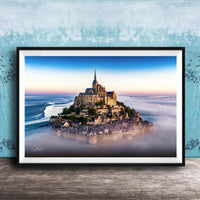 Mont Saint-Michel Poster - Normandy Coastal Art | Sunrise Fog Print, Artist Signed
