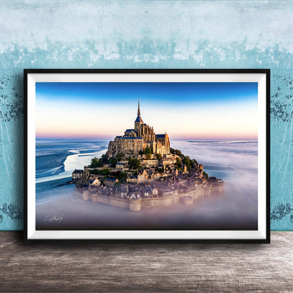 Mont Saint-Michel Poster - Normandy Coastal Art | Sunrise Fog Print, Artist Signed