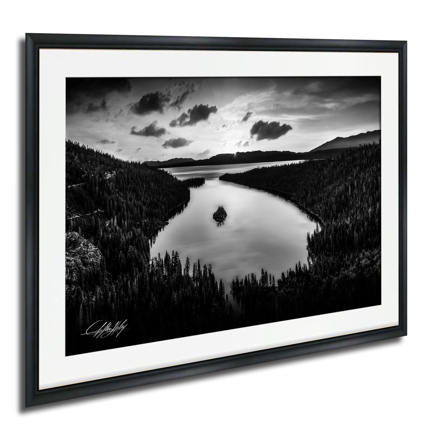 Emerald Bay Lake Print – Serene Mountain Landscape Art with Pine Tree Scene Canvas