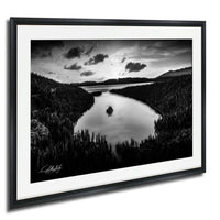 Emerald Bay Lake Print – Serene Mountain Landscape Art with Pine Tree Scene Canvas