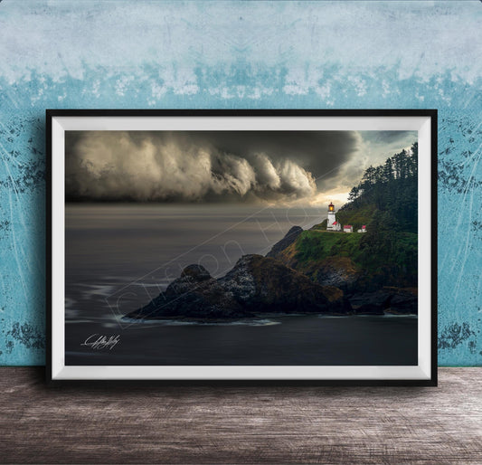 Oregon Coast Lighthouse Print – Heceta Head Nautical Wall Art Canvas