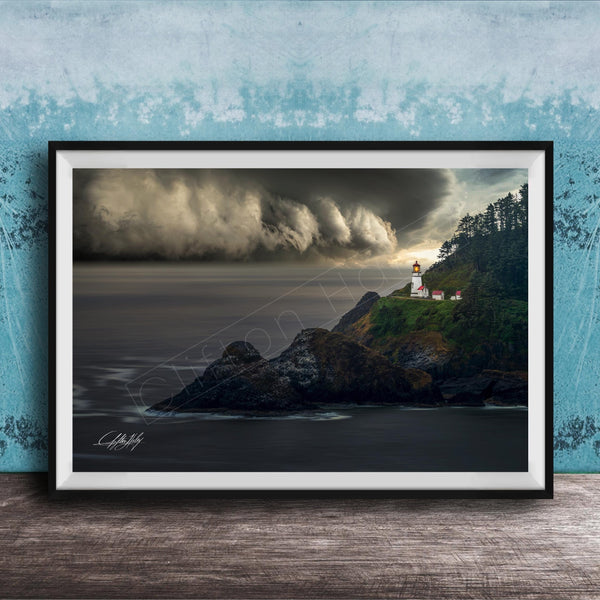 Oregon Coast Lighthouse Print – Heceta Head Nautical Wall Art Canvas 40x101.5 Inches
